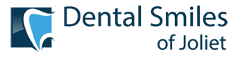 The image displays a logo for Dental Smiles of Joliet with the tagline Premium Dentistry. It includes a stylized graphic of a smiling face and text.